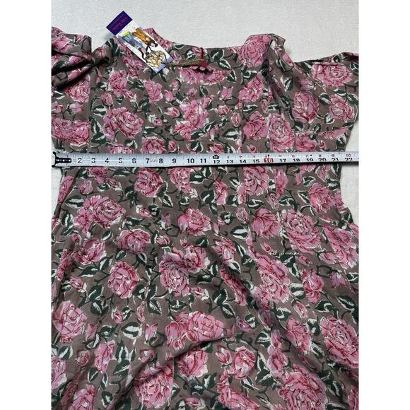 Paisley & Pomegranate Nila Rubia Hand-Block Floral Maxi Dress Taupe Pink LG - Picture 7 of 8